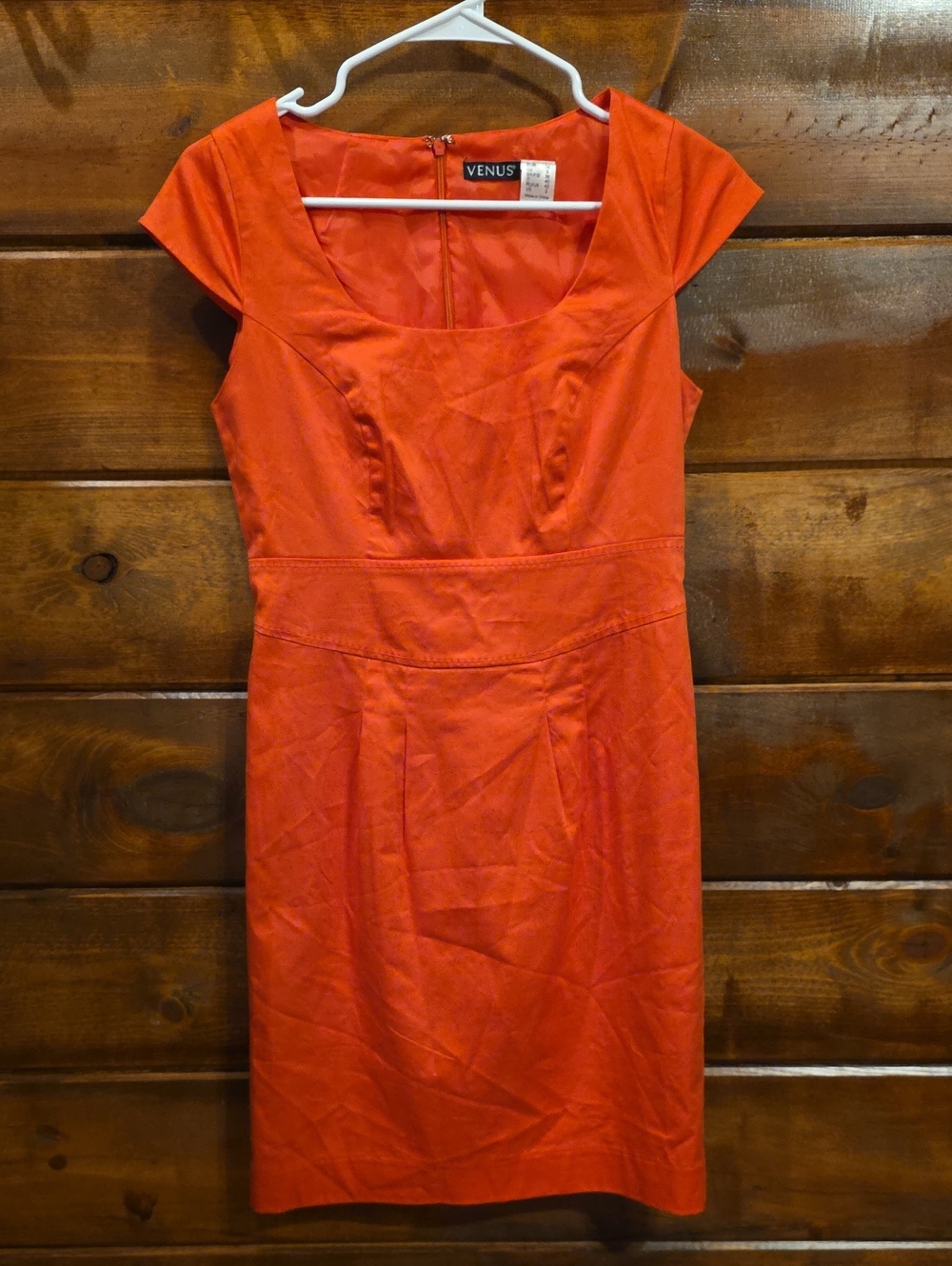 Venus Orangey/Pink Cap-Sleeve Sheath Dress